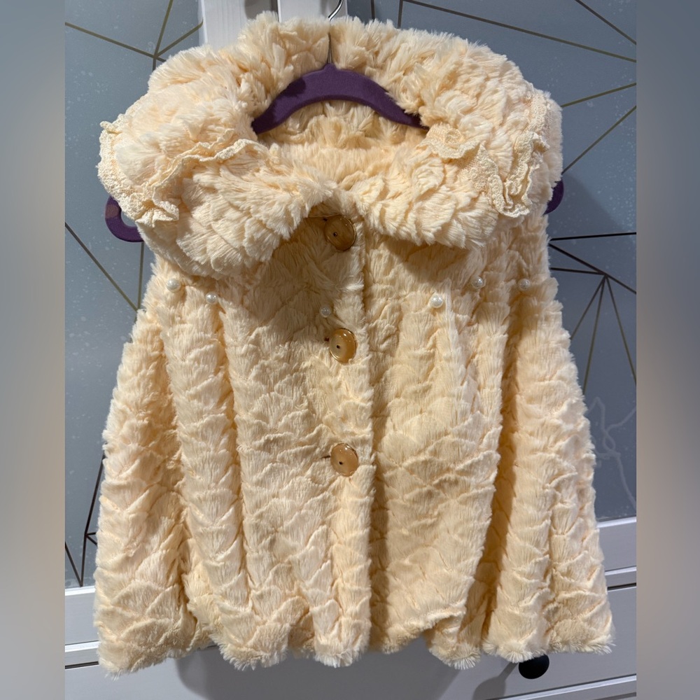Mia Belle Baby MB Couture Plush Faux Fur Coat 3T Lace Pearl Boutique